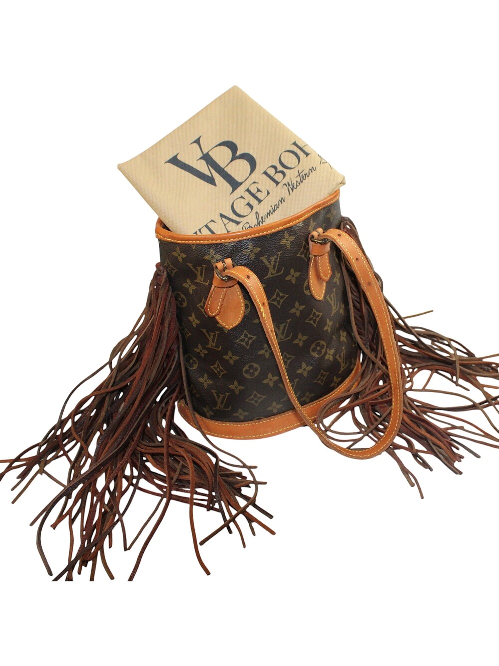 Louis Vuitton Petit Bucket Monogram Vintage Boho Fringe Shoulder Bag